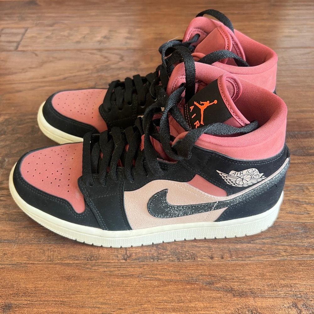 Women's Black and Pink Air Jordan 1 Mid
